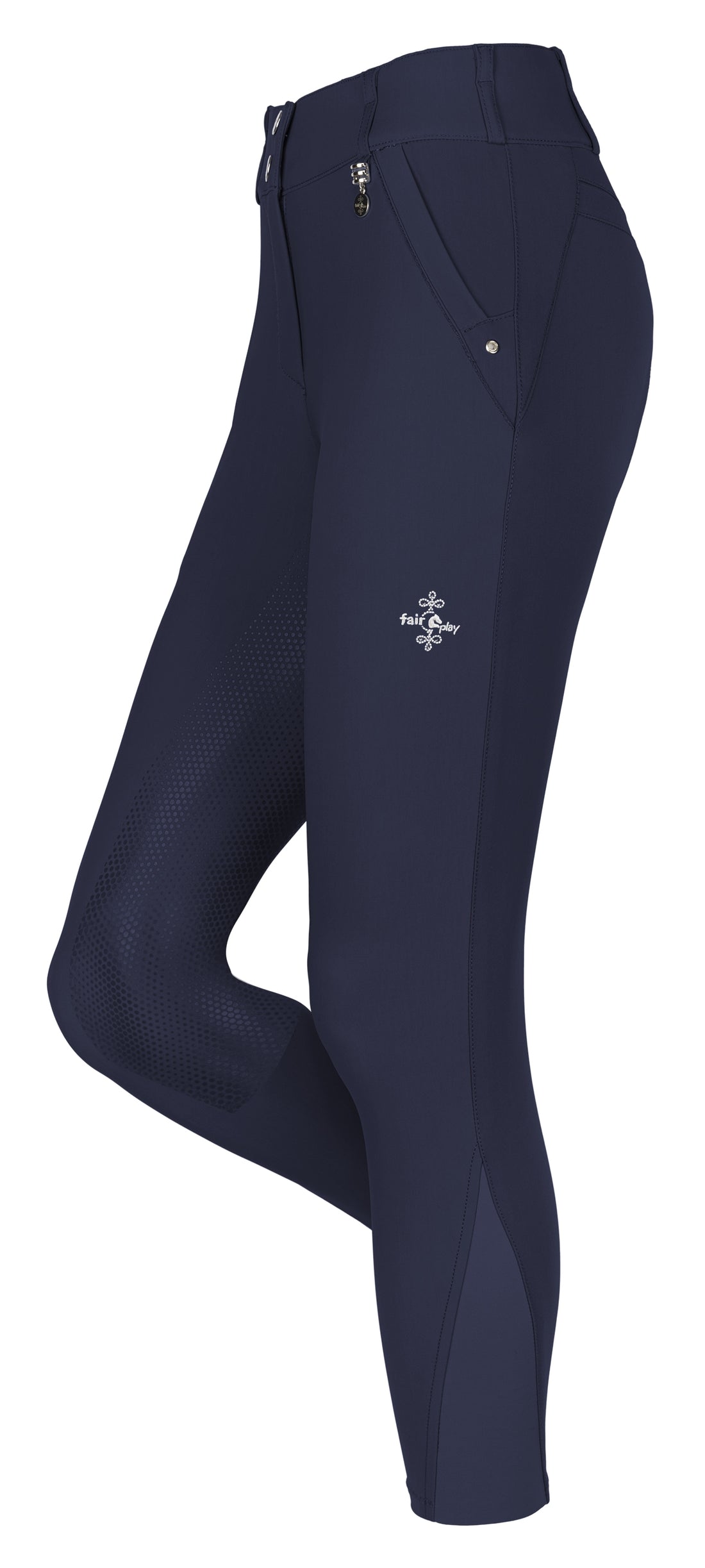 FairPlay Jasmine Fuld Grip ride bukser i helt enkel navy. Lavet med en højtaljede, som giver en god pasform. Fremstillet af et elastisk og åndbart stof for optimal komfort.